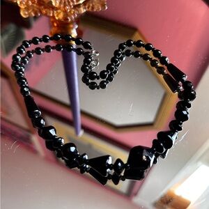 1920's Speakeasy Chic Antique French Jet Glass Art Deco Necklace